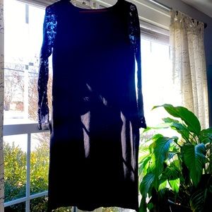 Jessica Howard black sweater dress with lace sleeves